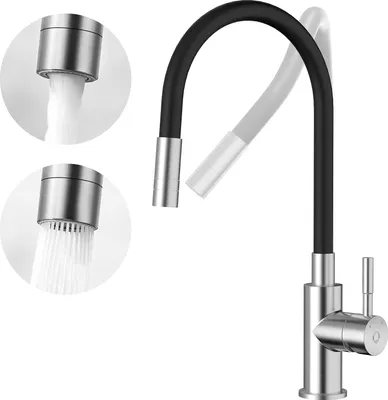 Produktbild von CECIPA Küchenarmatur Wasserhahn mit 2 Arten von Düsen, klappbarer Küchenmischer, flexibler Spültischmischer mit heißem und kaltem Wasser (schwarz + gebürstet)