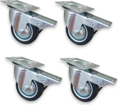 Produktbild von 4er-Set Lenkrollen 75 mm mit Feststeller, 200 kg - für Transportwagen und Möbel