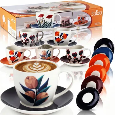 Produktbild von Porzellan Tassenset mit Untertassen Blumenmuster 250ml 6 Stück