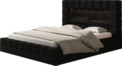 Produktbild von Polsterbett HILTON 200 x 200 cm mit LED Beleuchtung, Doppelbett inkl. Bettkasten und Lattenrost, Farbe Schwarz