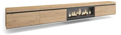 TV-Lowboard mit LED-Kamin, 368x45x35 cm, Eiche