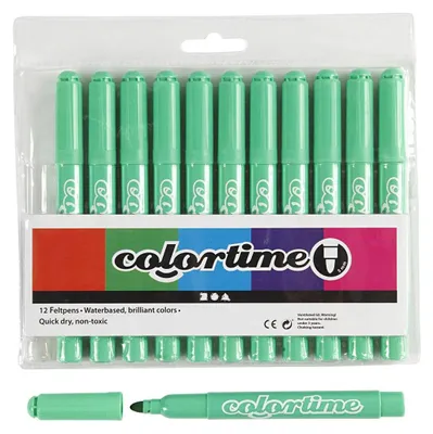 Productafbeelding van Colortime viltstiften, 5 lijndiktes, lichtgroen, 12 stuks.