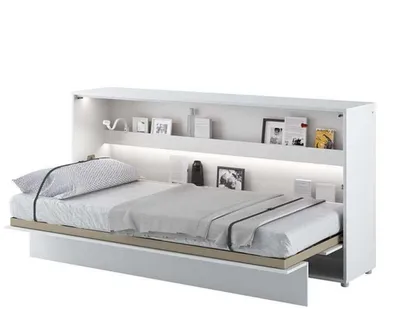 Produktbild von Bed Concept BC-06 Wandklappbett Horizontal Schrankbett mit Matratze und mit LED-Beleuchtung, 90x200 cm - Weiß