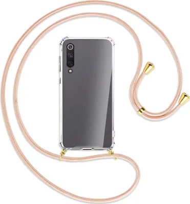 Produktbild von Handykette Backcover-Schutzhülle mit Band (Metall goldfarben) für Xiaomi Mi 9 SE - rose peach