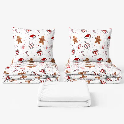 Immagine prodotto di Set di lenzuola matrimoniale, decorazioni rosse - 2 lenzuola, lenzuolo piumino 180x200 cm (027), colore bianco, Immagine generata dall'IA