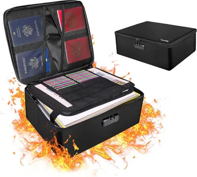 Produktbild von Feuerfeste Dokumentenbox mit Schloss - Große 4-lagige Aufbewahrungsbox für Reisepässe und Wertsachen, faltbares und wasserabweisendes Design