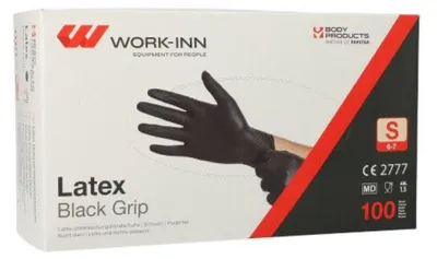 Produktbild von WORK-INN/PS 100 "WORK-INN/PS" Handschuhe, Latex puderfrei "Black Grip" schwarz Größe S | Spenderkarton (100 Stück)