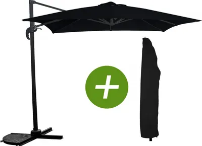 Image de Parasol jardin déporté "Soleil" - Carré - 2.5 x 2.5 m - Noir + Housse de protection