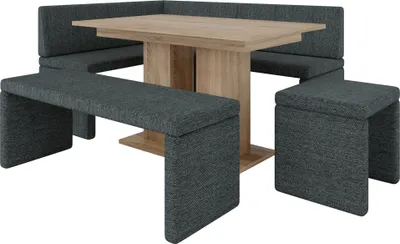Produktbild von Eckbank AKIKO mit Tisch und Bänken 196x142 rechts - Eckbankgruppe für Ihrem Esszimmer, Küche modern, Sitzecke, Essecke. Perfekt für Küche, Büro und Rezeption
