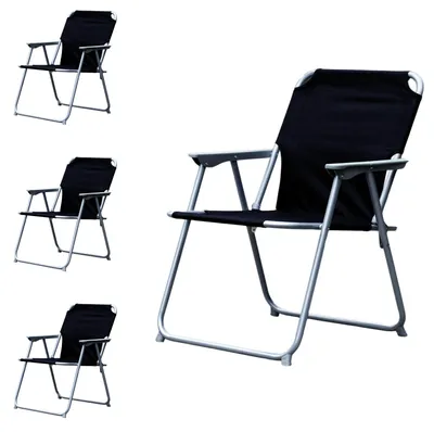 Image de 4 pièces chaise de camping tissu Oxfort métal noir