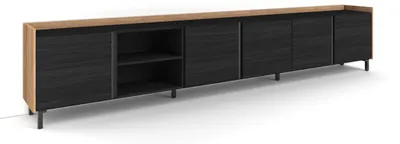 Image de Meuble tv effet bois noir et chêne 309x35x61cm avec pieds