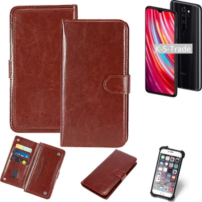 Produktbild von K-S-Trade 360° Hülle kompatibel mit Xiaomi Note 8 Pro braun Kunstleder Case BookCase WalletCase Kunstlederederhülle Handyhülle, Rundumschutz