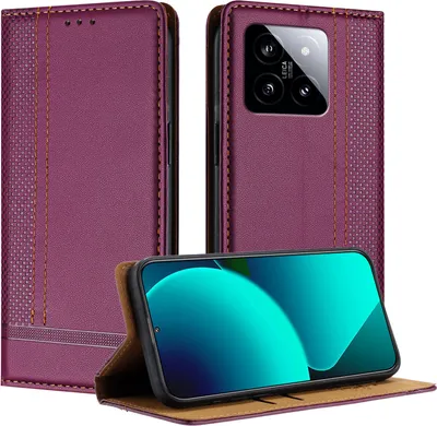 Produktbild von Handyhülle für Xiaomi 14 Leder Flip Klappbare Schutzhülle mit Standfunktion Lila