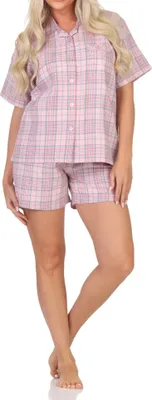 Obrázek produktu pro Normann dámské flanelové pyžamo s krátkým rukávem krátké pyžamo v elegantním kostkovaném vzhledu ; růžová , 36 let