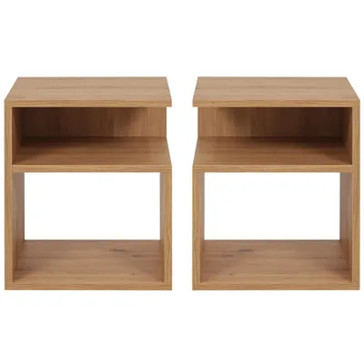 Produktbild von Krok Wood LORA Nachttisch Artisan-Eiche, 2er-Set Nachtkommode aus laminierter Spanplatte mit 2 offenen Fächern, 35x35x42 cm, für Schlafzimmer