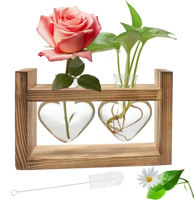Productafbeelding van Omgoods - Moderne Hartvormige Vaas met Houten Stand voor Bloemdecoratie