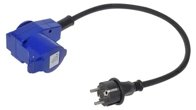 Produktbild von Adapterkabel 40cm von Schuko-Stecker auf CEE-Winkelstecker + Schuko-Buchse