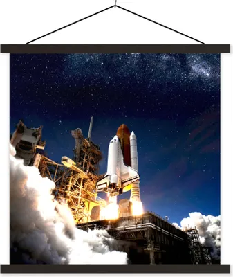Produktbild von MuchoWow® Textilposter Rakete - Wolken - Weltraum 40x40 cm mit schwarzem Rahmen - Fotos