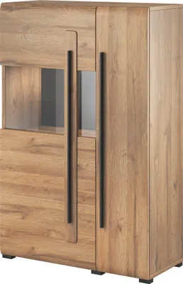 Produktbild von Highboard Eiche Grandson Nb. TURDA-83 mit LED Beleuchtung und Absetzungen in schwarz, B/H/T: ca. 90/136/39 cm