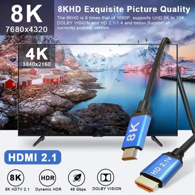 Produktbild von HDMI Kabel 2.1 8K 60Hz 4K 120Hz 1m 48Gbit/s eARC Ethernet für PS5 Xbox Apple TV