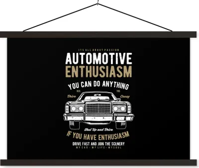 Produktbild von MuchoWow® Textilposter Mancave - Auto - Retro - Sprüche 90x60 cm mit schwarzem Rahmen - Aufhängungssatz