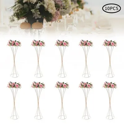 Productafbeelding van Famanu Trompetvaas Set - 10 stuks - Goud - Metaal - 80 cm hoog - Decoratie - Tafeldecoratie