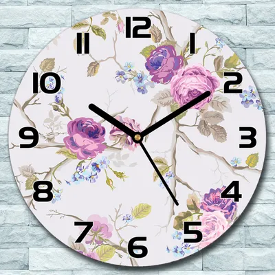 Produktbild von Wanduhr aus Glas Rund fi 30 Lila Rosen Blumen Quarz Deko Schlafzimmer Büro