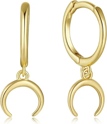 Produktbild von Sterling Silber Gold Creolen Ohrringe für Damen Herren Hypoallergen - 40mm/20mm Gold Mond