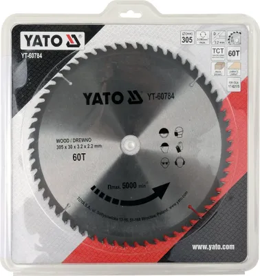 Produktbild von YATO, Modell YT-60784, Kreissägeblatt de 30,5 cm, 1 Stück, ideal für präzise Schnitte in Holz, Metall und Kunststoff, hohe Standzeit, professionelles Werkzeug