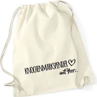 Produktbild von Huuraa Turnbeutel Knochenmarkspender mit Herz 12 Liter Natural Baumwolle Rucksack Geschenkidee