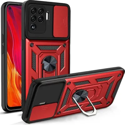 Produktbild von OPPO A94 4G Hülle mit 360° Drehbarer Magnetische Ring Ständer Halter Dia Kameraschutz TPU Bumper Silikon Schutzhülle für OPPO A94 4G Rot