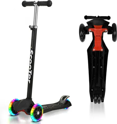 Produktbild von Yakimz Kinderroller Funscooter Tretroller Kickroller 3-Rad-Kinderroller LED-Räder bis 50 kg Höhenverstellbar Schwarz