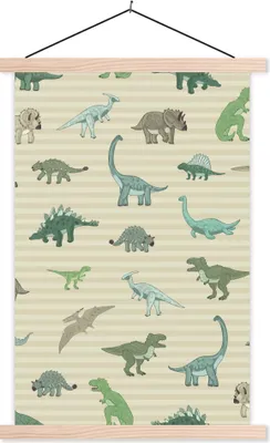 Produktbild von MuchoWow® Textilposter Dinosaurier - Braun - Grün - Jungen - Mädchen - Kinder 40x60 cm mit holzfarbenen Rahmen - Poster