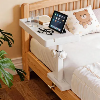 Clip-On Bettseitenablage, höhenverstellbar, Bambus, Weiß