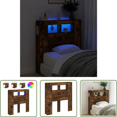Produktbild von The Living Store LED-Kopfteil Räuchereiche 100x18,5x103,5 cm Holzwerkstoff