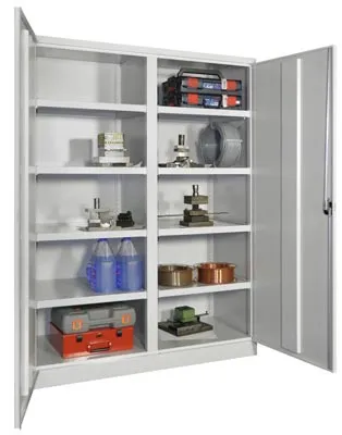 Produktbild von PAVOY Schwerlastschrank m.TürenB1040xT630xH1950 mm 8 Böden RAL 7035 Mittelwand