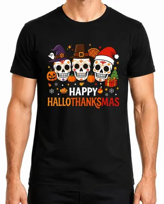 Imagen del producto de Camiseta negra para hombre, talla XXL, con motivos de Halloween, Día de los Muertos y calaveras