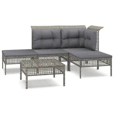 Produktbild von vidaXL 5-tlg. Garten-Lounge-Set mit Kissen Grau Poly Rattan