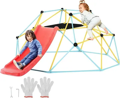 Productafbeelding van Klimkoepel met Glijbaan voor Kinderen Ø240 cm - Geometrisch Klimrek - Draagvermogen 272 kg - Voor Binnen en Buiten - Vanaf 3 Jaar