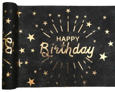 Produktbild von Tischläufer Vlies Happy Birthday  schwarz gold