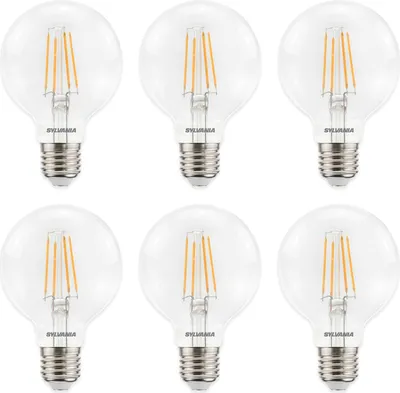 Produktbild von SYLVANIA LED Glühbirne Warmweiß | Kugelbirne E27 | 50W Glühbirne Globe Ersatz | 640 Lumen | 2700K Filament Leuchtmittel | 6er Pack