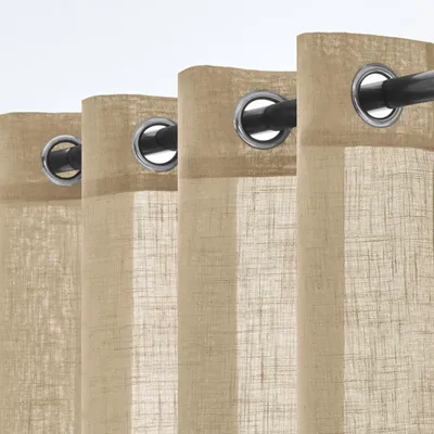 Produktbild von Beige Leinen Gardinen mit Ösen, 2er Set 140x215cm
