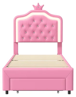 Produktbild von Kinderbett - Polsterbett mit LED-Beleuchtung - 90x200 cm - Mit Schublade - Kunstleder - MDF-Gestell - Rosa