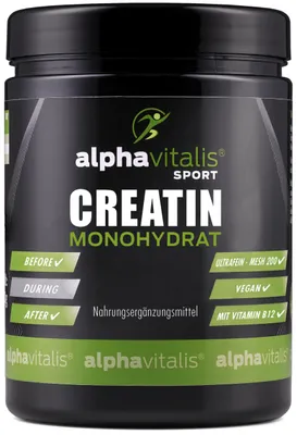 Produktbild von Alphavitalis Creatin Monohydrat | ultrafeine Mesh 200 Qualität | mit Vitamin B12 500g Dose
