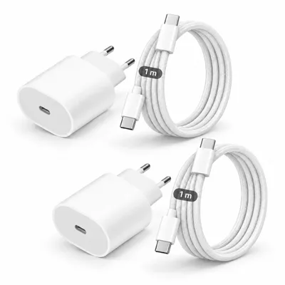 Produktbild von 2x iPhone USB-C Ladegerät 20W Schnellladegerät mit USB-C Kabel – USB-C zu USB-C Ladeset für iPhone 17 16 15 Pro Max Air Plus