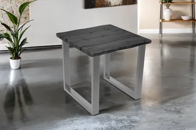 Produktbild von Esstisch 80x80 cm Baumkante Holz Grau-Optik U-Gestell Metall silber JOSY