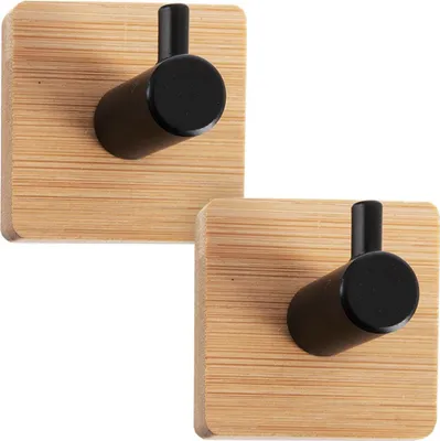 Obrázok produktu pre Orion | Samolepiaci háčik - Sada 2 ks - Bambus a kov - 4,5x4,5 cm - Bez vŕtania - Nástenné háčiky