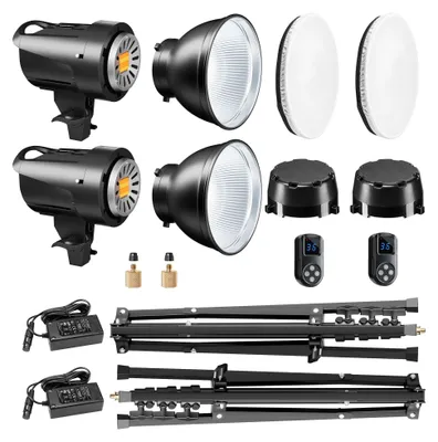 Obrázok produktu pre Walimex pro LED Niova 60 Plus + sada 2 statívov, štúdiové LED svietidlá s reflektorom Bowens a mäkkým difúzorom plus statívy s pracovnou výškou až 215 cm