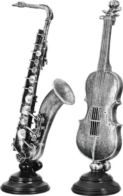 Zdjęcie produktu dla GILDE Skulptur, "Violoncello & Saxophon", Kunstharz, silberfarben, VE 2, 2fach sortiert, L. 10 cm, B. 15 cm, H. 37 cm