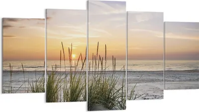 Produktbild von Bild auf Leinwand - Leinwandbild - 5 Teile - Westen Sonne Strand - 160x85cm - Wand Bild - Wanddeko - Wandbilder - Leinwanddruck - Bilder - Wanddekoration - Leinwand bilder - Wandbild - EA160x85-4201